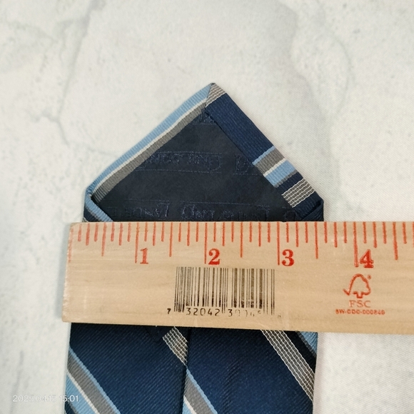Lands End Men's Silk Blue Tan Striped Men's Tie Necktie Repp Textured Handsewn - Picture 6 of 9
